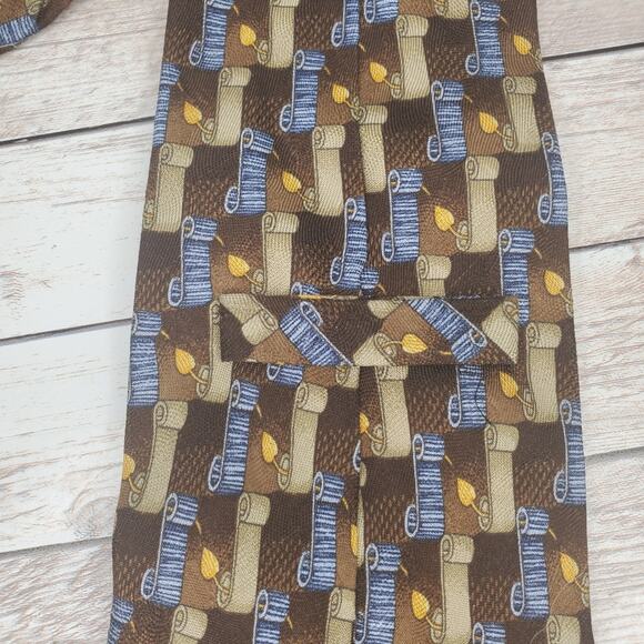 Ermengildo Zegna silk tie brown scrolls - Picture 4 of 6